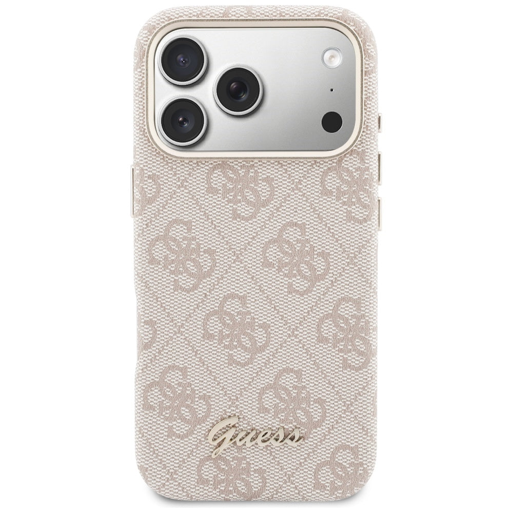 Husa MagSafe pentru Apple iPhone 17 Pro, Guess, 4G Script Logo, Roz