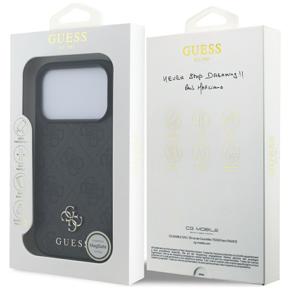 Husa MagSafe pentru Apple iPhone 17 Pro, Guess, 4G Small and Classic Logo, Neagra