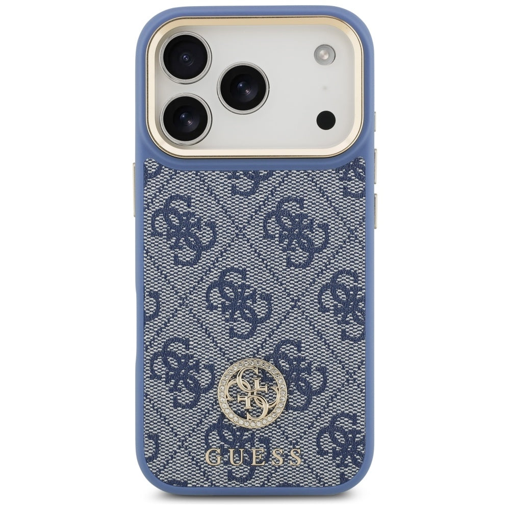 Husa MagSafe pentru Apple iPhone 17 Pro, Guess, 4G Strass Logo, Albastra