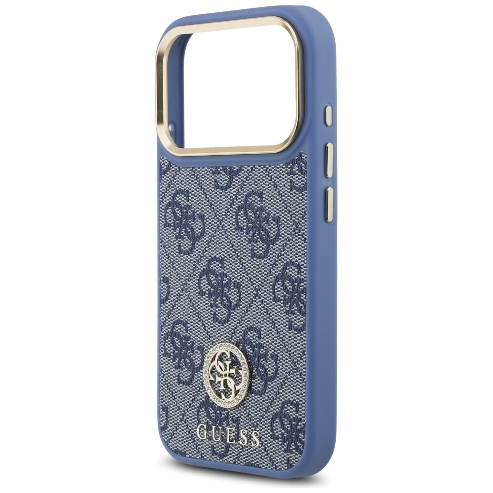 Husa MagSafe pentru Apple iPhone 17 Pro, Guess, 4G Strass Logo, Albastra