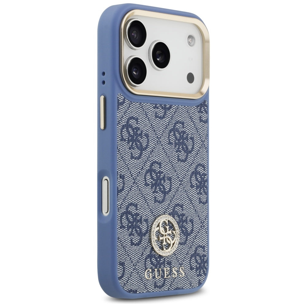 Husa MagSafe pentru Apple iPhone 17 Pro, Guess, 4G Strass Logo, Albastra