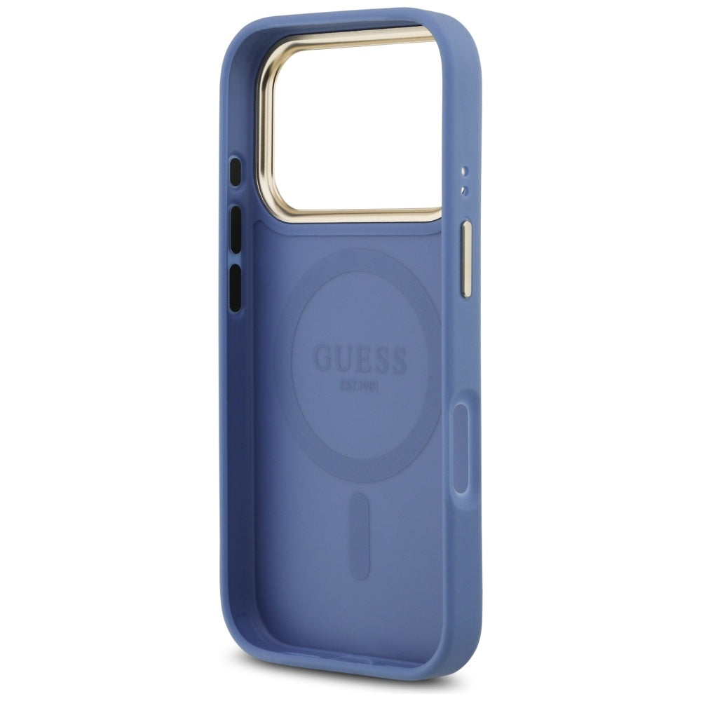 Husa MagSafe pentru Apple iPhone 17 Pro, Guess, 4G Strass Logo, Albastra
