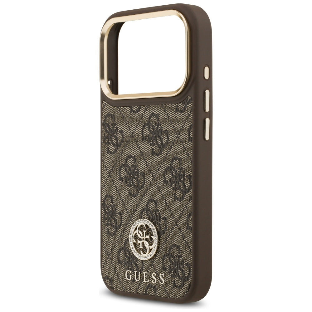 Husa MagSafe pentru Apple iPhone 17 Pro, Guess, 4G Strass Logo, Maro