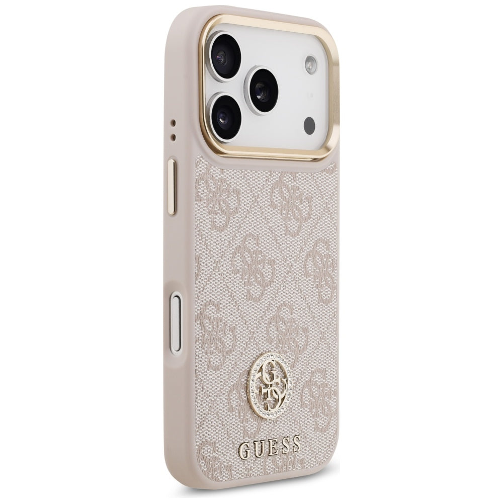 Husa MagSafe pentru Apple iPhone 17 Pro, Guess, 4G Strass Logo, Roz