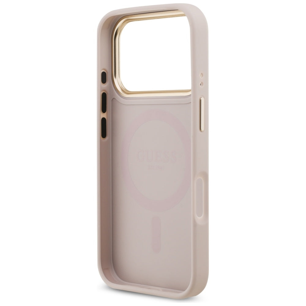 Husa MagSafe pentru Apple iPhone 17 Pro, Guess, 4G Strass Logo, Roz