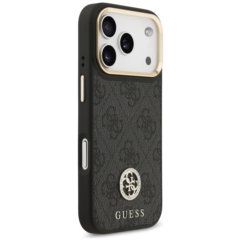 Husa MagSafe pentru Apple iPhone 17 Pro, Guess, 4G Strass Logo with Big Strap, Neagra