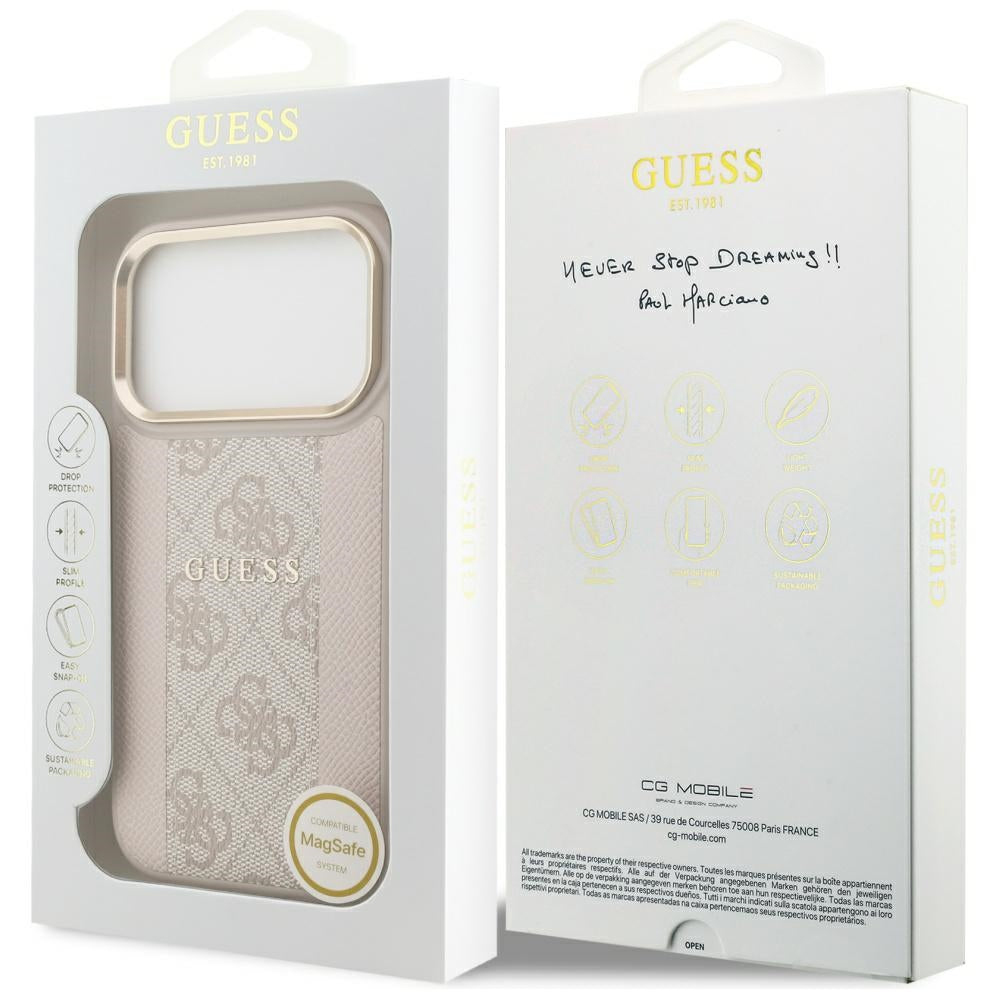 Husa MagSafe pentru Apple iPhone 17 Pro, Guess, 4G Stripe, Roz