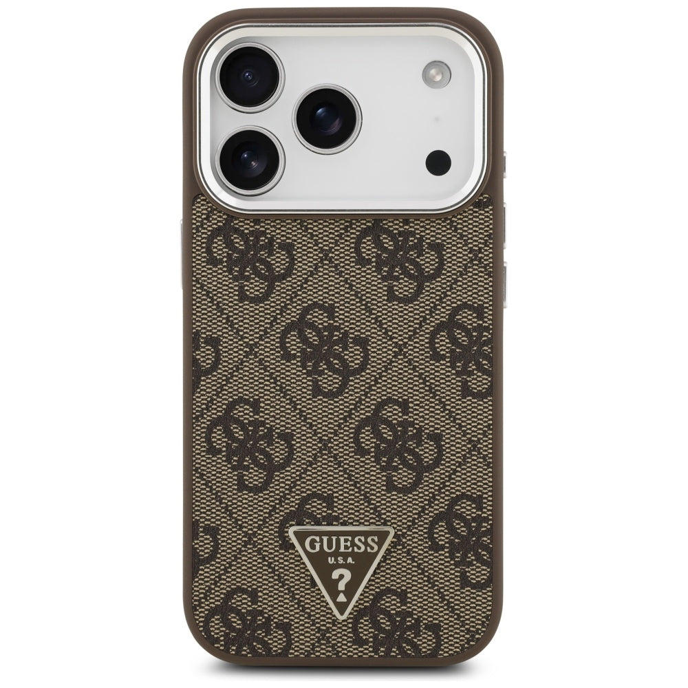 Husa MagSafe pentru Apple iPhone 17 Pro, Guess, 4G Triangle Logo, Maro Argintie