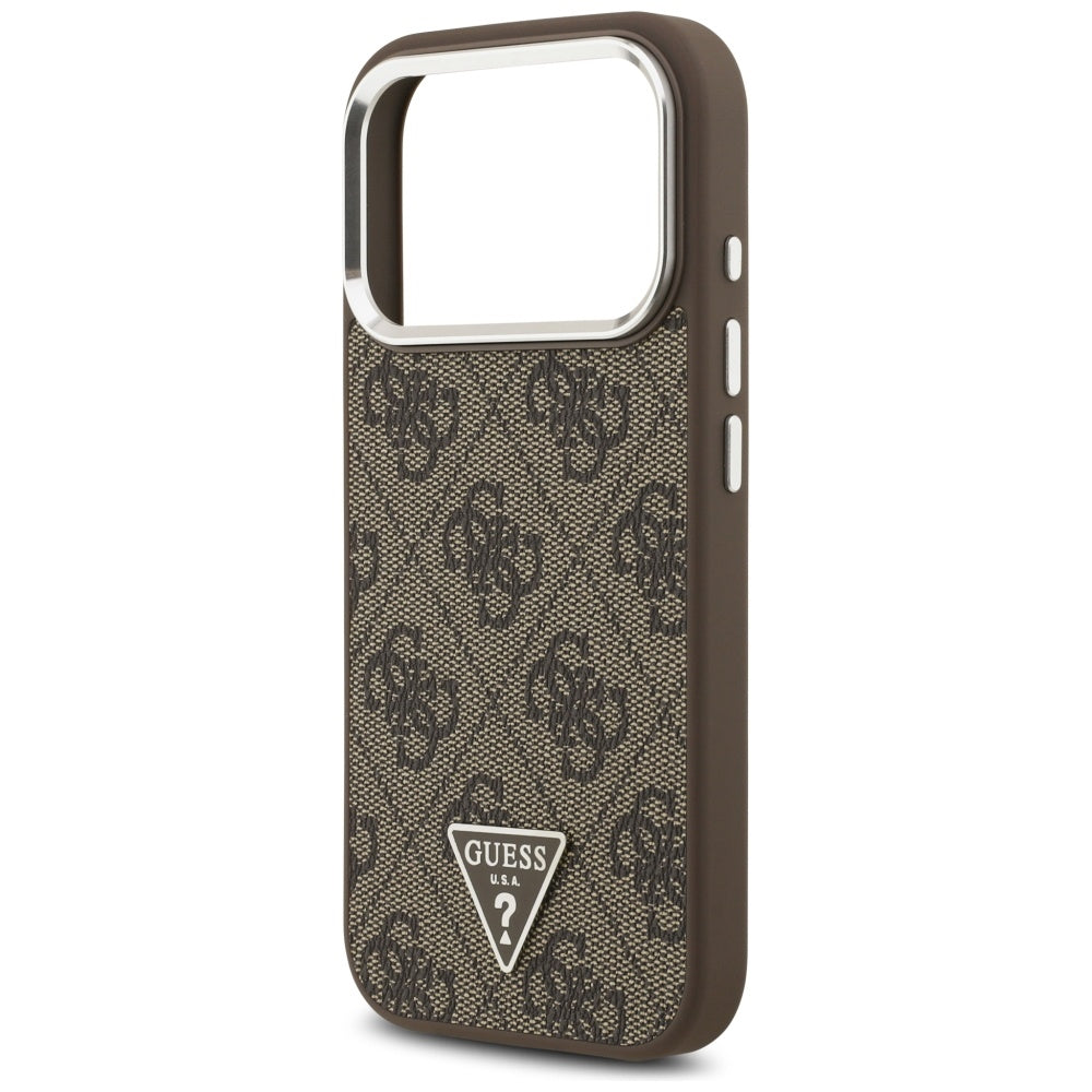 Husa MagSafe pentru Apple iPhone 17 Pro, Guess, 4G Triangle Logo, Maro Argintie