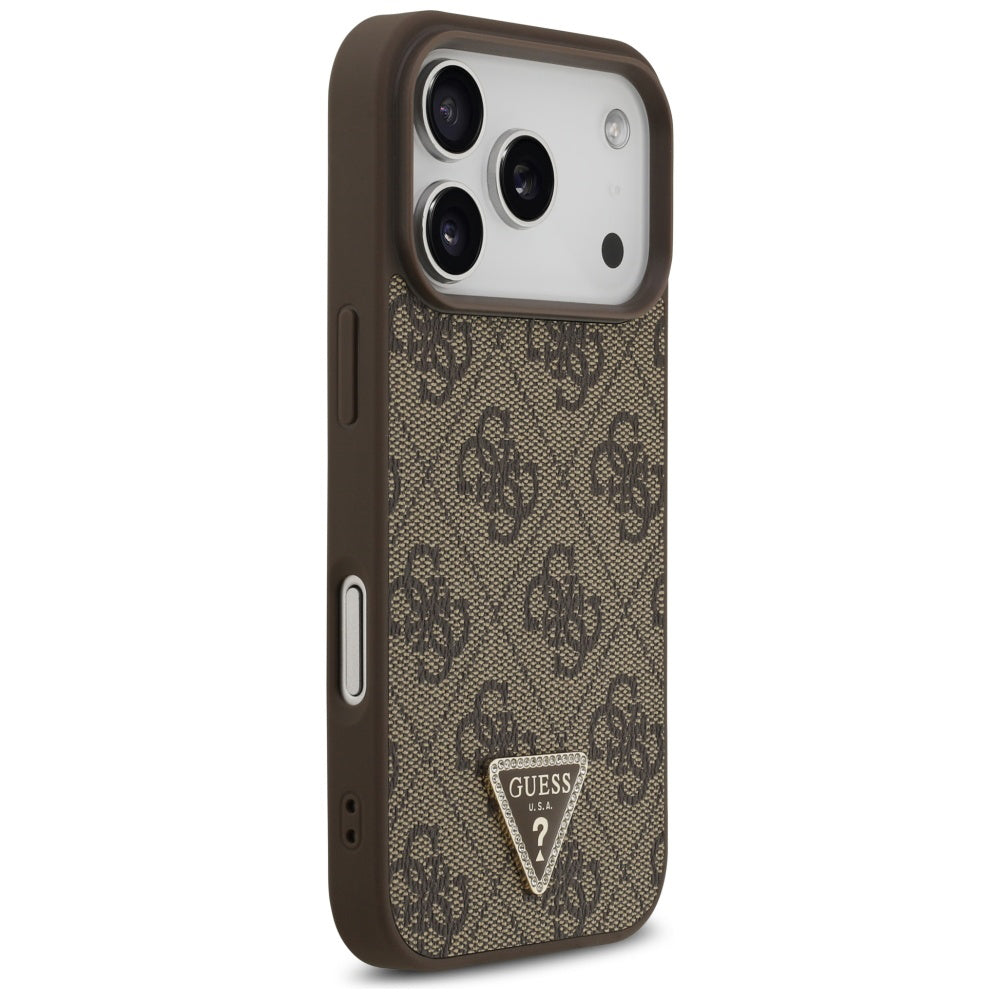 Husa MagSafe pentru Apple iPhone 17 Pro, Guess, 4G Triangle Strass, Maro