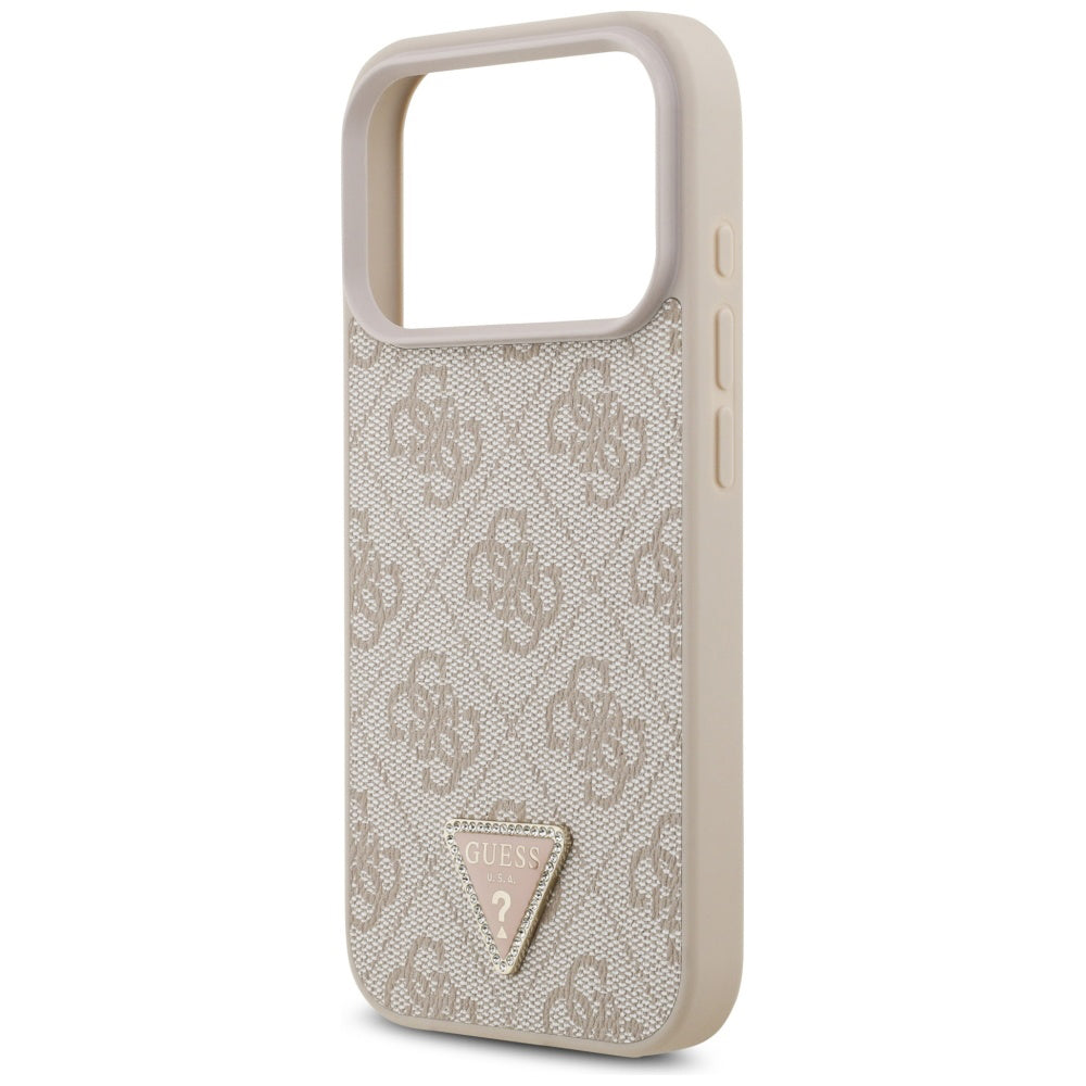 Husa MagSafe pentru Apple iPhone 17 Pro, Guess, 4G Triangle Strass, Roz