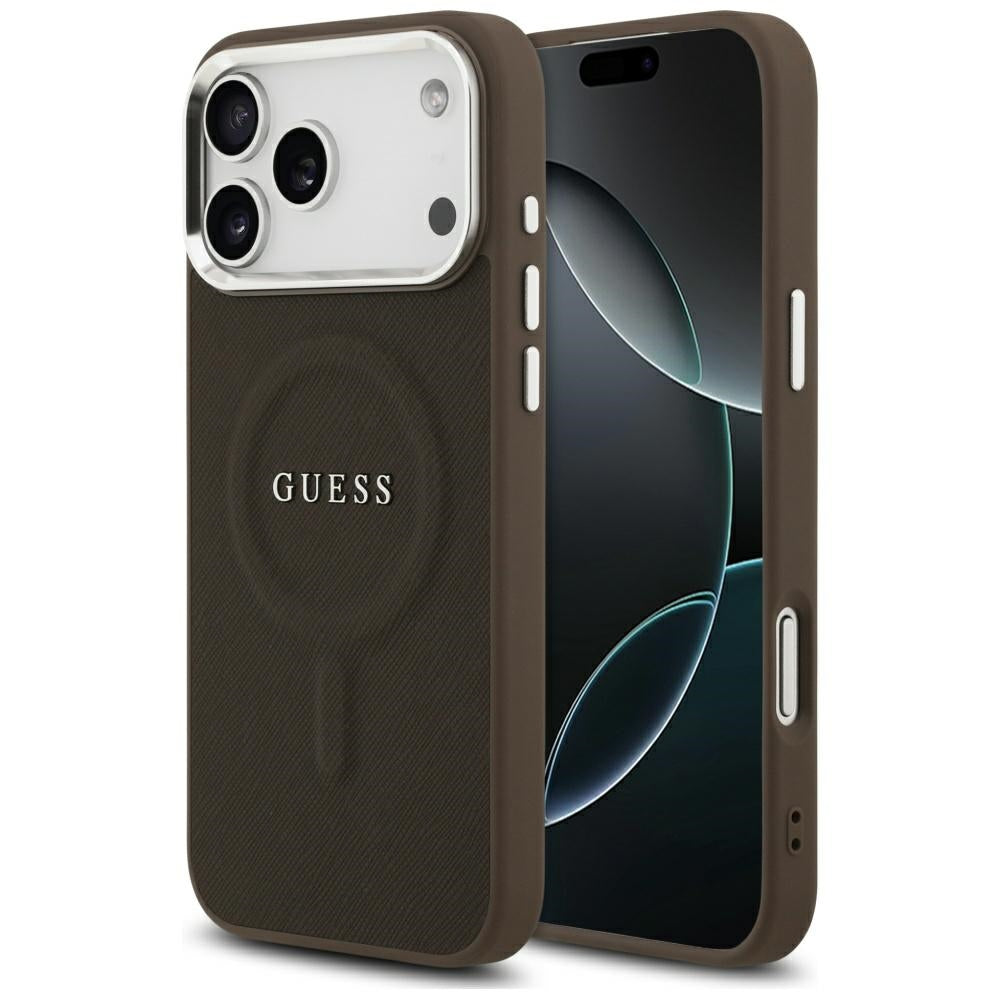 Husa MagSafe pentru Apple iPhone 17 Pro, Guess, Classic Logo, Maro