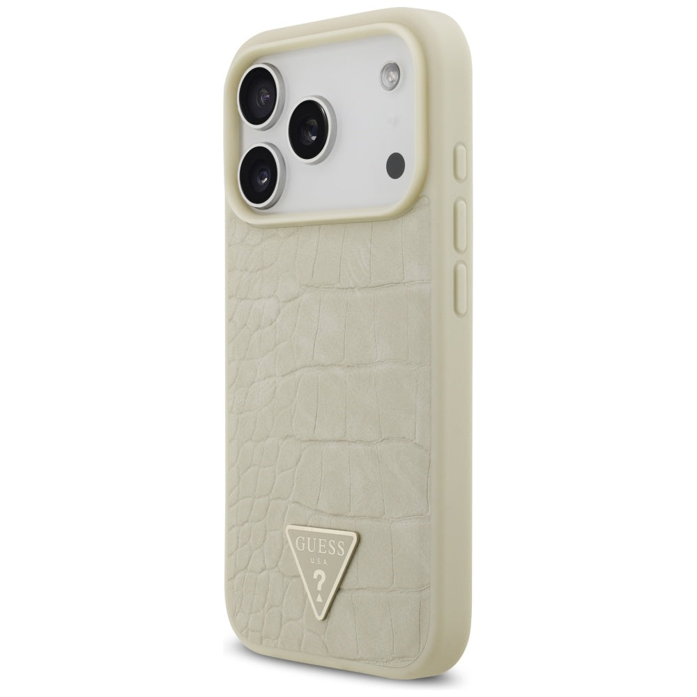Husa MagSafe pentru Apple iPhone 17 Pro, Guess, Croco Triangle Logo, Aurie