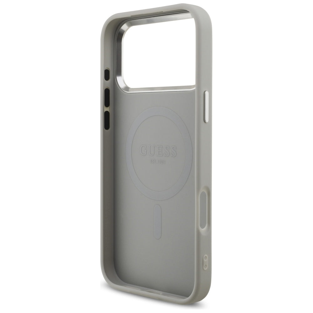 Husa MagSafe pentru Apple iPhone 17 Pro, Guess, Glitter Triangle Logo, Argintie