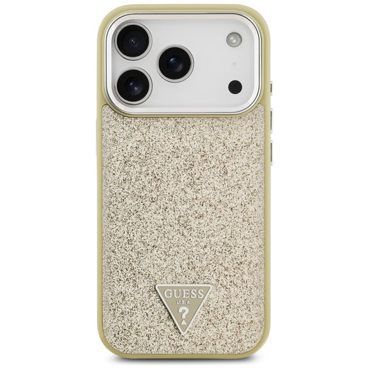 Husa MagSafe pentru Apple iPhone 17 Pro, Guess, Glitter Triangle Logo, Aurie