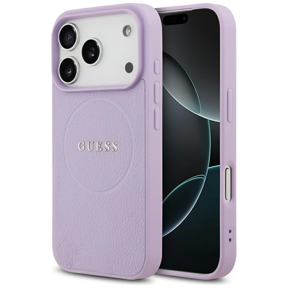 Husa MagSafe pentru Apple iPhone 17 Pro, Guess, Grained Gold Ring, Roz