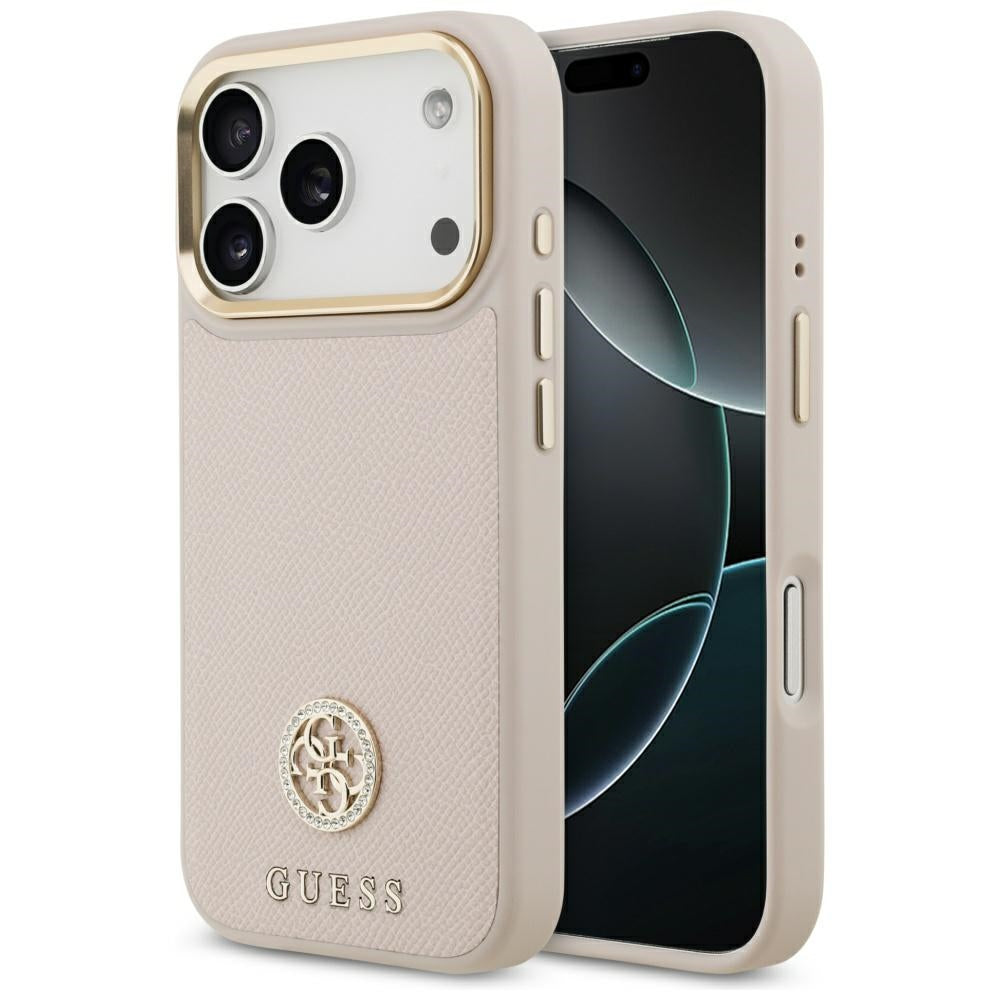 Husa MagSafe pentru Apple iPhone 17 Pro, Guess, Grained Strass Logo, Roz