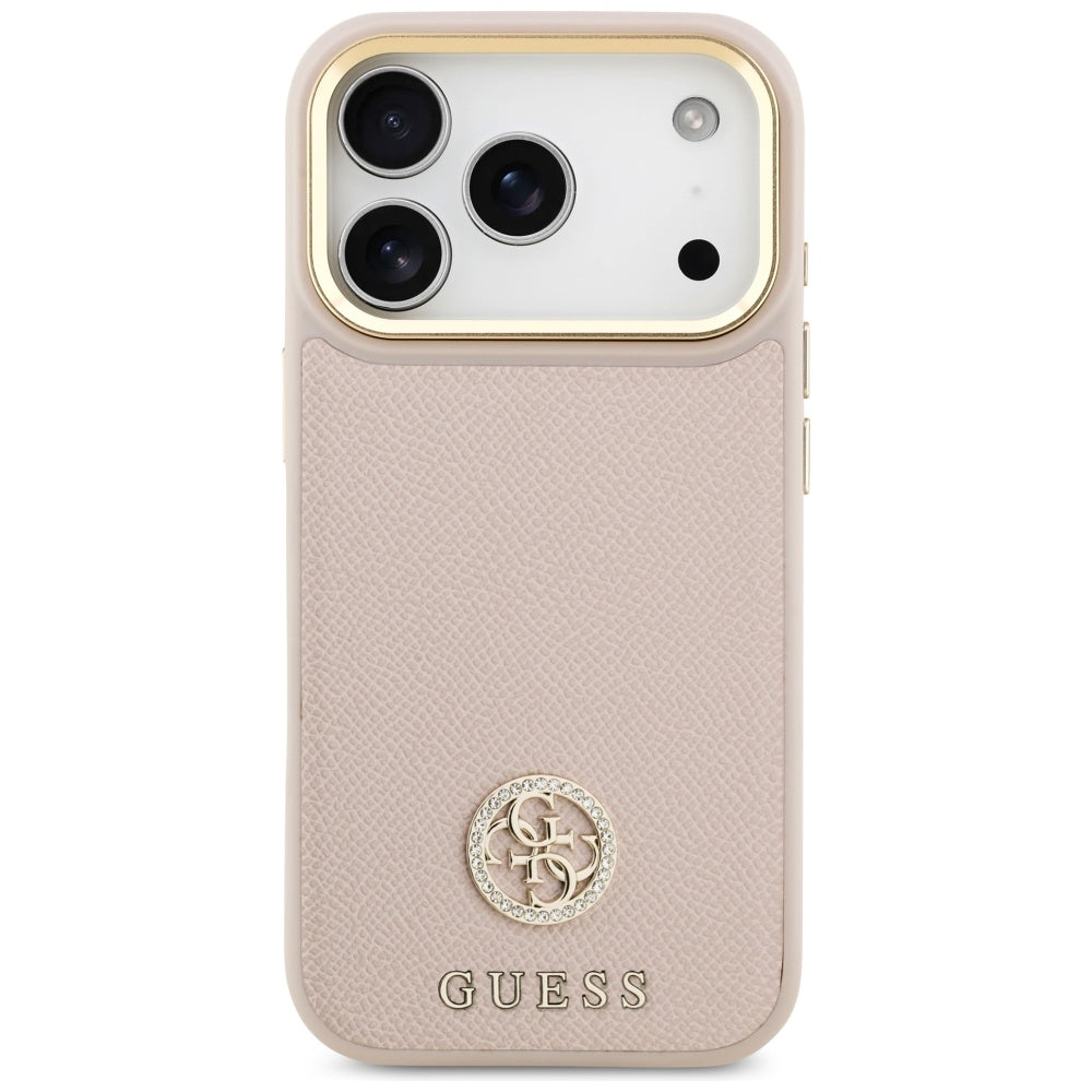 Husa MagSafe pentru Apple iPhone 17 Pro, Guess, Grained Strass Logo, Roz