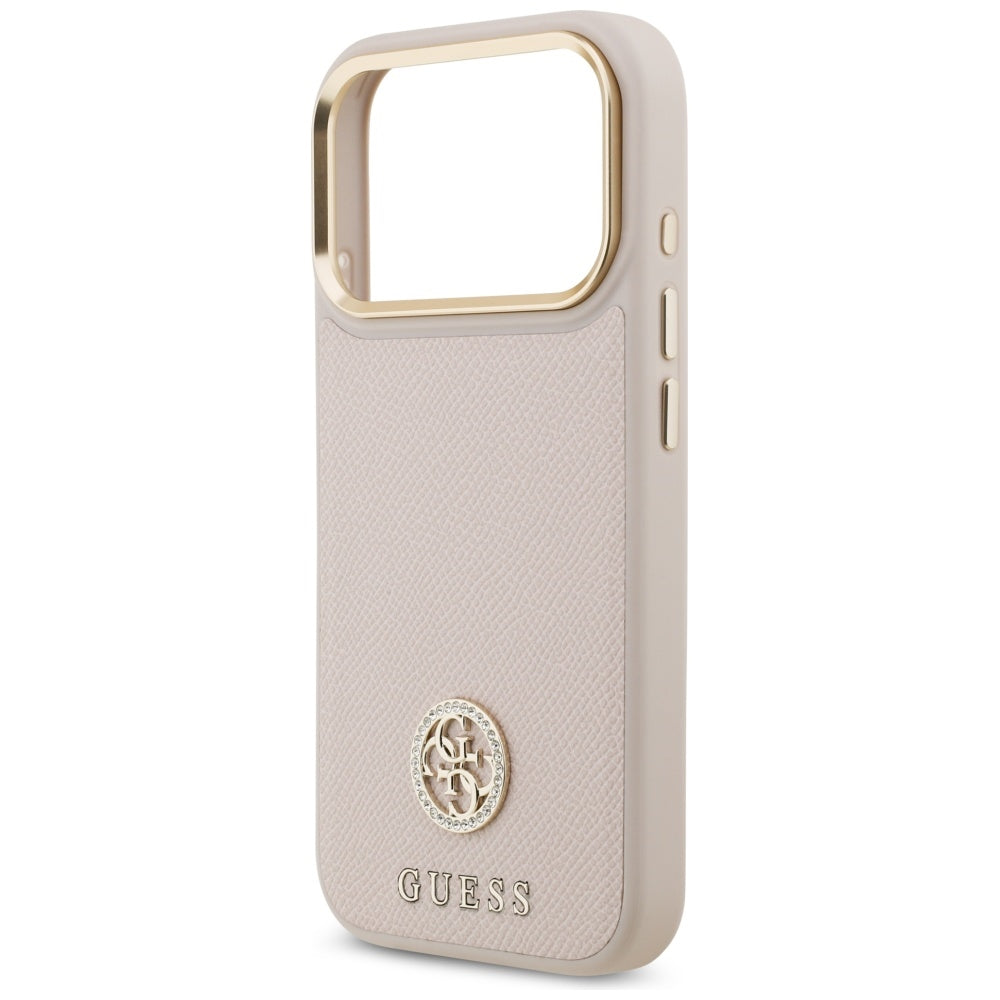 Husa MagSafe pentru Apple iPhone 17 Pro, Guess, Grained Strass Logo, Roz