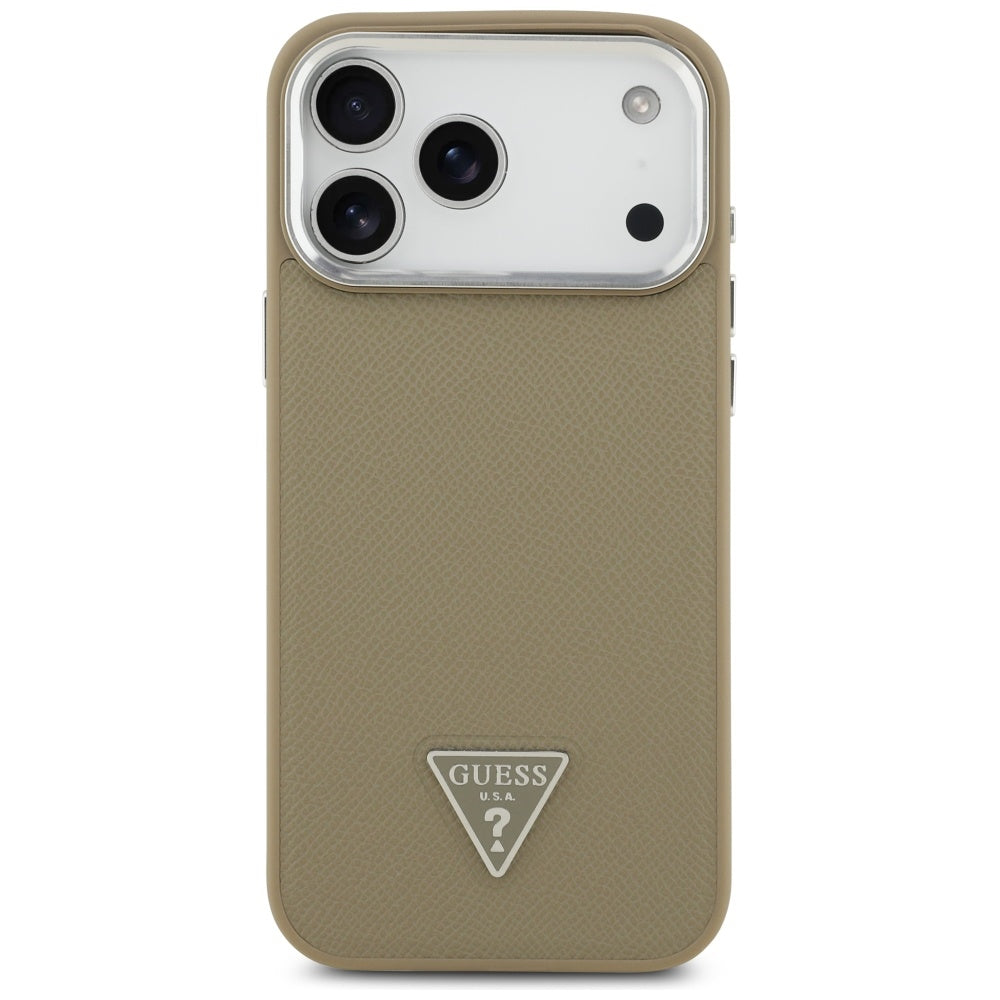 Husa MagSafe pentru Apple iPhone 17 Pro, Guess, Grained Triangle Logo, Maro