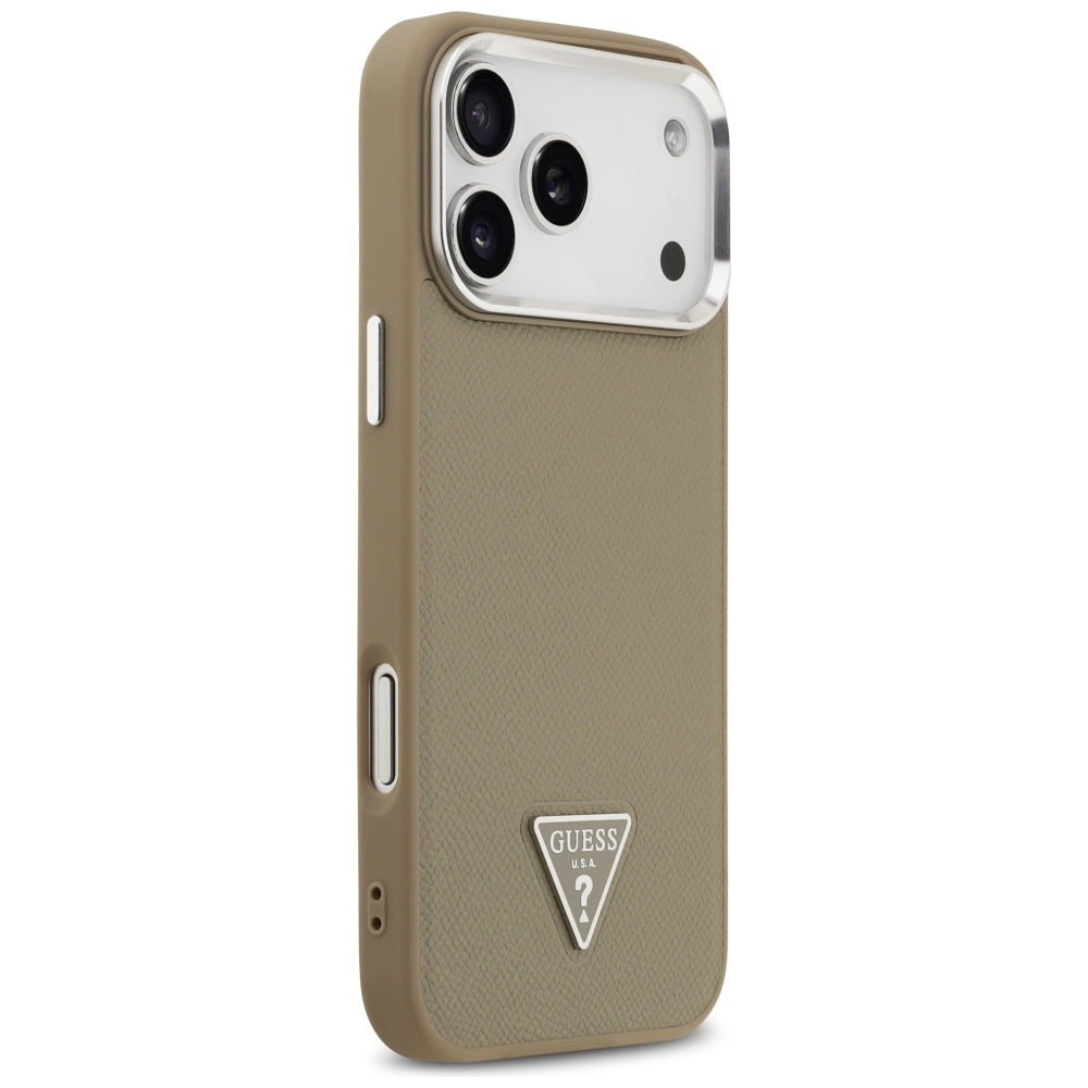 Husa MagSafe pentru Apple iPhone 17 Pro, Guess, Grained Triangle Logo, Maro