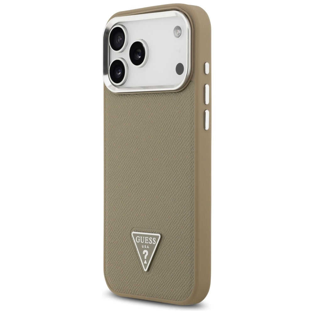 Husa MagSafe pentru Apple iPhone 17 Pro, Guess, Grained Triangle Logo, Maro