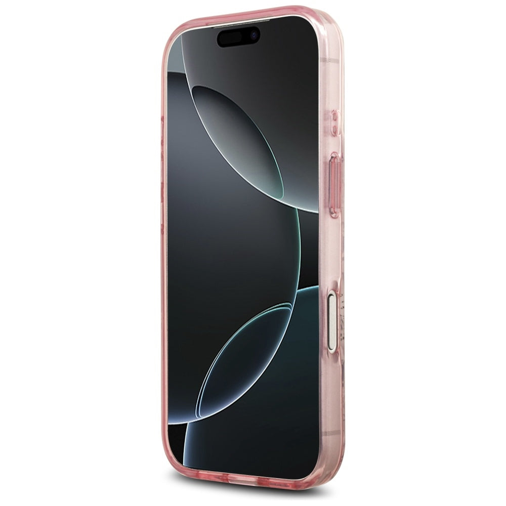 Husa MagSafe pentru Apple iPhone 17 Pro, Guess, IML Flower and Tonal Circle , Roz