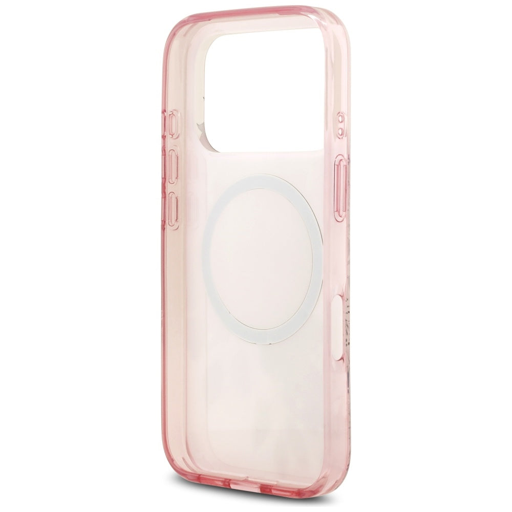 Husa MagSafe pentru Apple iPhone 17 Pro, Guess, IML Flower and Tonal Circle , Roz