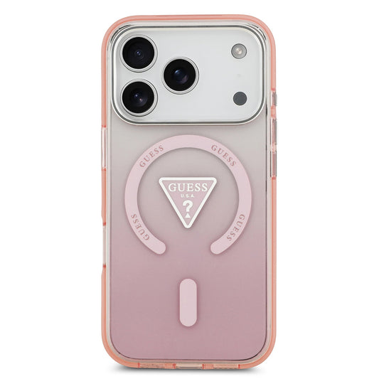 Husa MagSafe pentru Apple iPhone 17 Pro, Guess, IML Gradient Triangle Logo, Roz