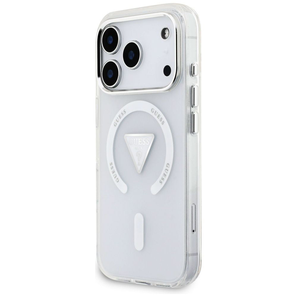 Husa MagSafe pentru Apple iPhone 17 Pro, Guess, IML Gradient Triangle Logo, Transparenta