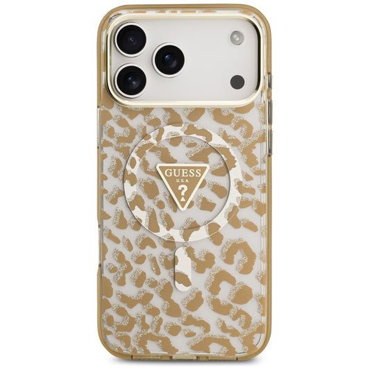 Husa MagSafe pentru Apple iPhone 17 Pro, Guess, Leopard Glitter, Maro