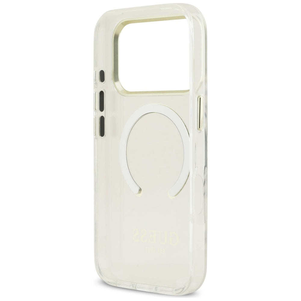 Husa MagSafe pentru Apple iPhone 17 Pro, Guess, Metal Outline, Aurie