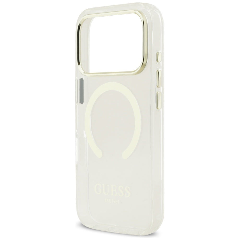 Husa MagSafe pentru Apple iPhone 17 Pro, Guess, Metal Outline, Aurie
