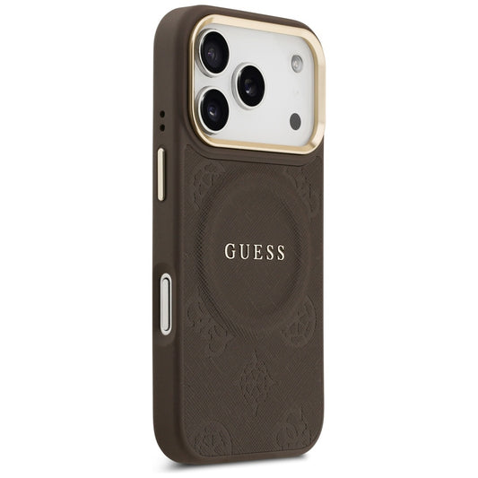 Husa MagSafe pentru Apple iPhone 17 Pro, Guess, Peony Hot Stamp, Maro