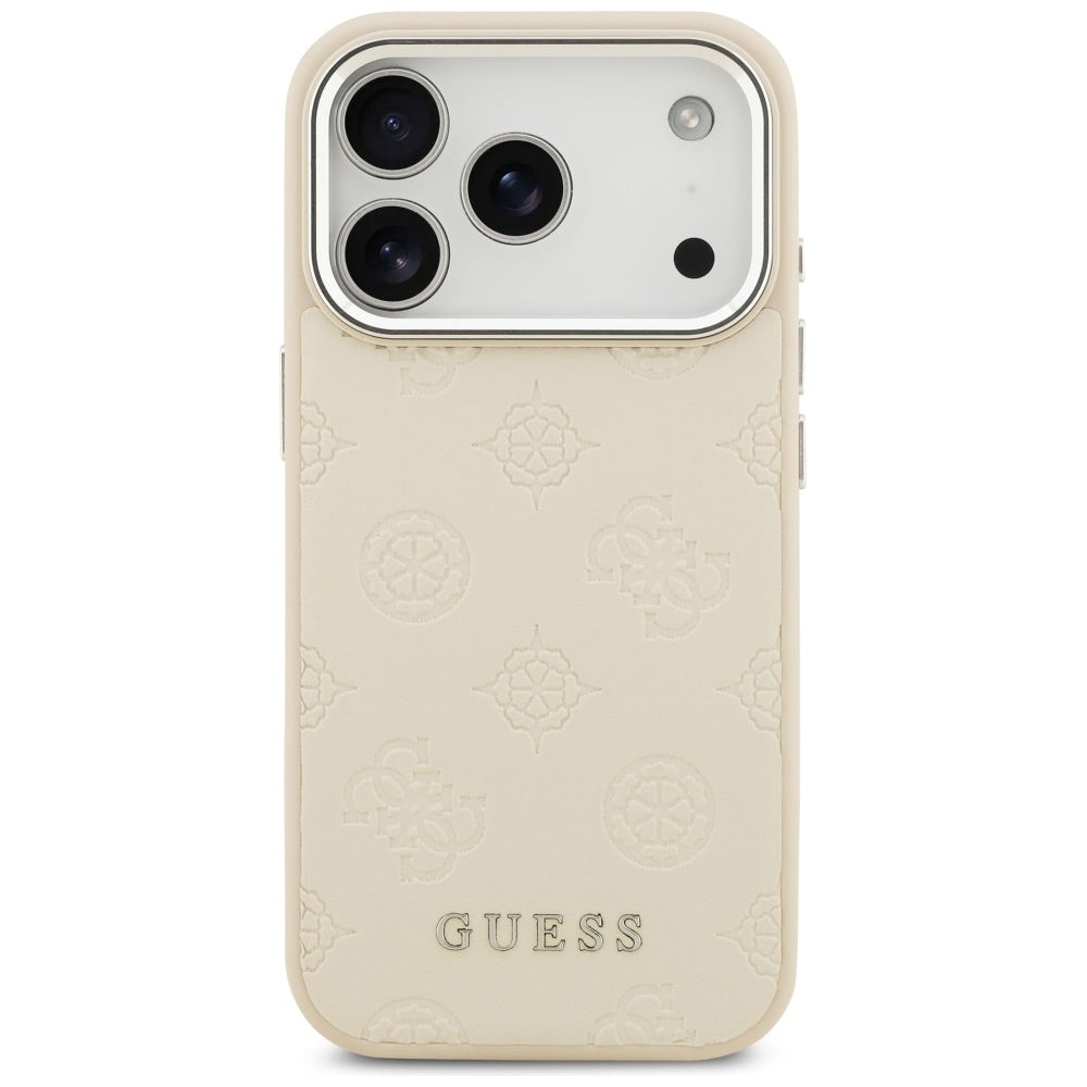 Husa MagSafe pentru Apple iPhone 17 Pro, Guess, Peony Hot Stamp Script, Bej