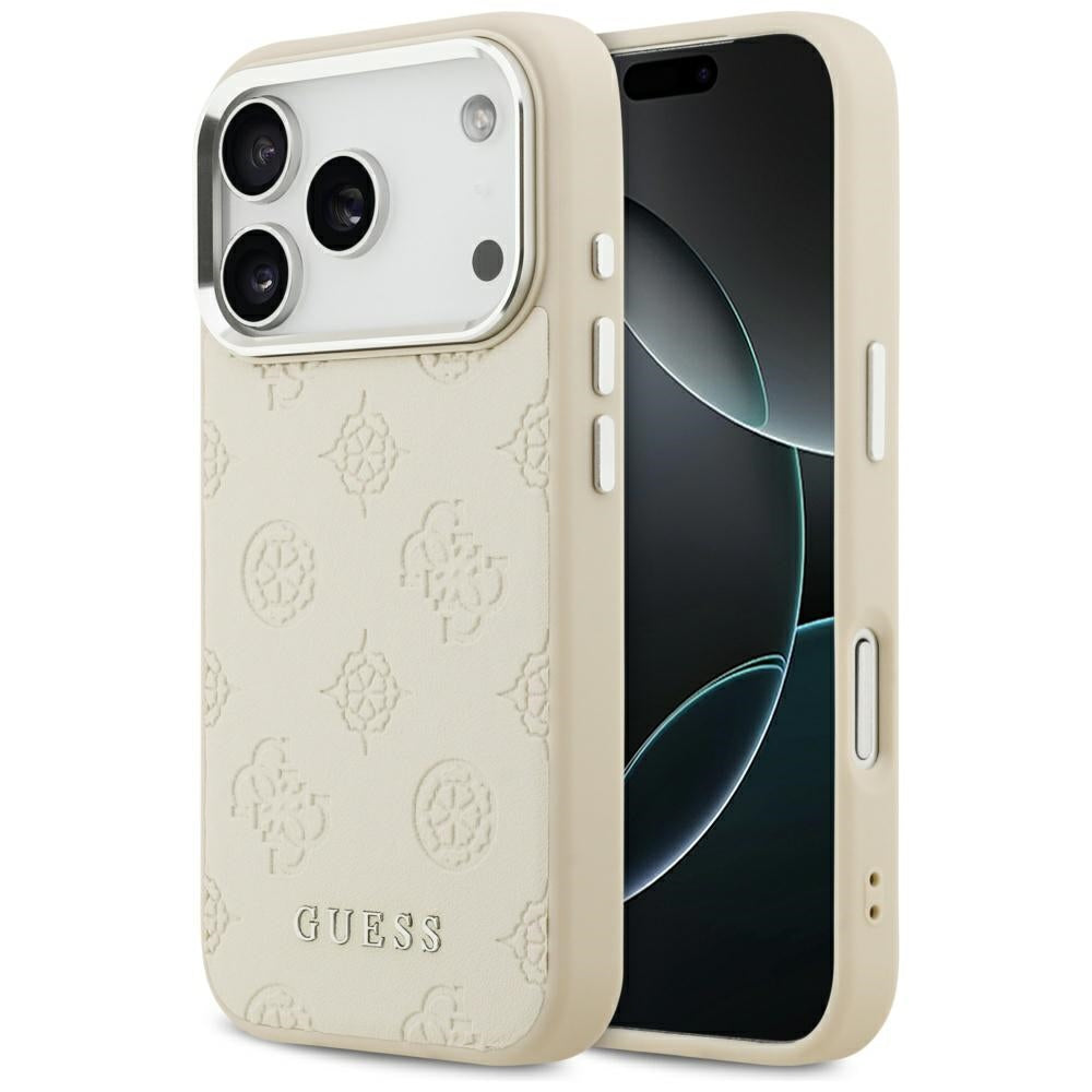 Husa MagSafe pentru Apple iPhone 17 Pro, Guess, Peony Hot Stamp Script, Bej