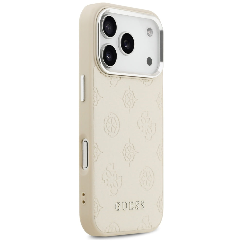 Husa MagSafe pentru Apple iPhone 17 Pro, Guess, Peony Hot Stamp Script, Bej
