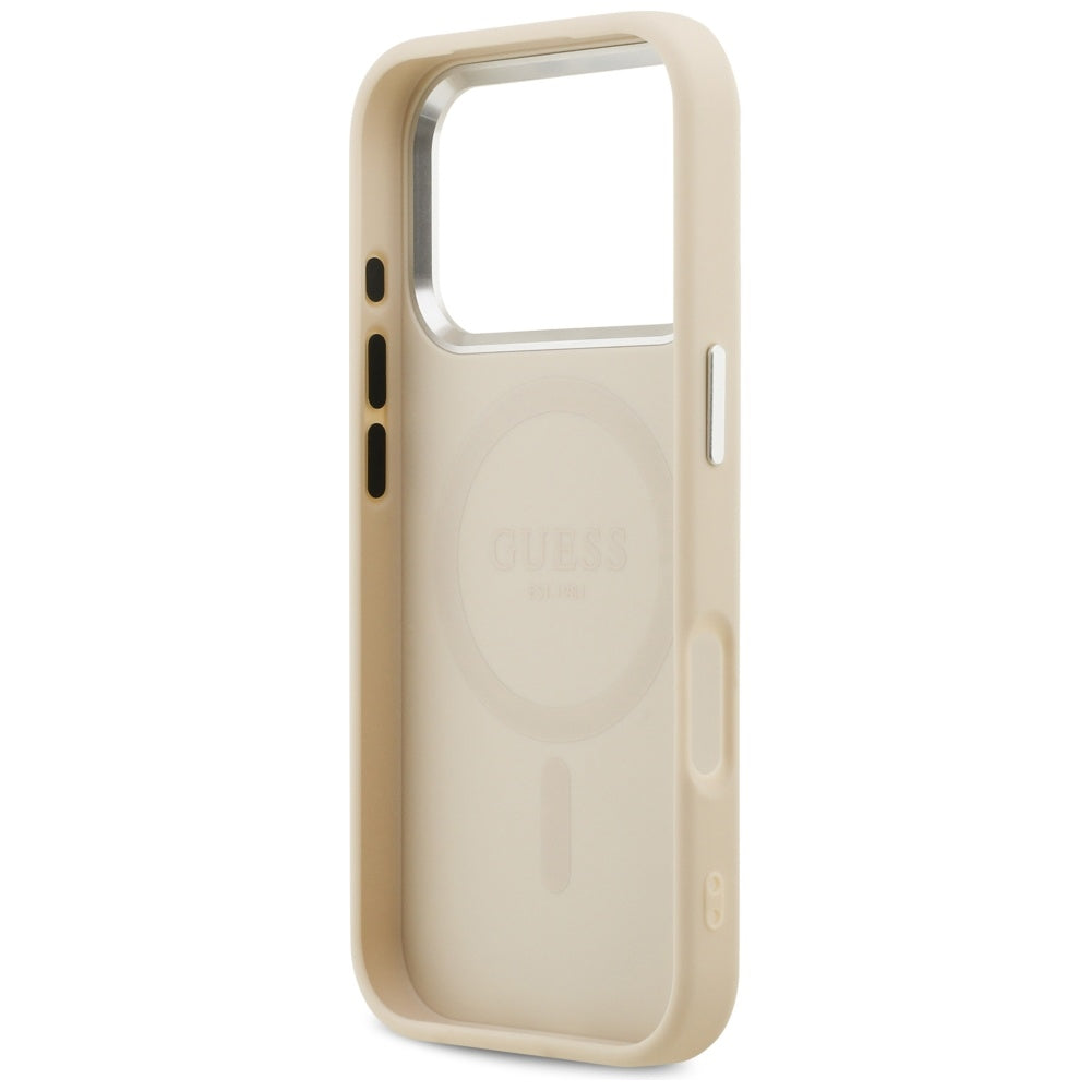 Husa MagSafe pentru Apple iPhone 17 Pro, Guess, Peony Hot Stamp Script, Bej