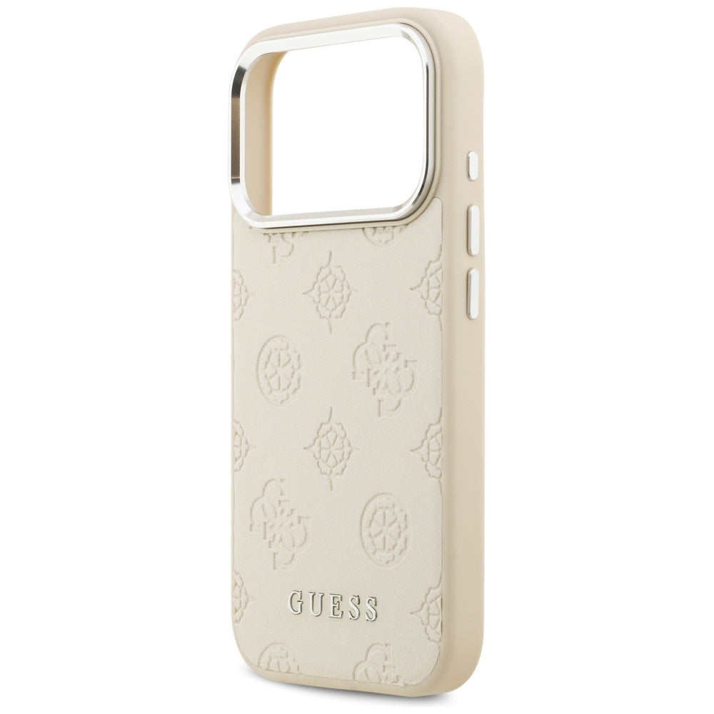 Husa MagSafe pentru Apple iPhone 17 Pro, Guess, Peony Hot Stamp Script, Bej