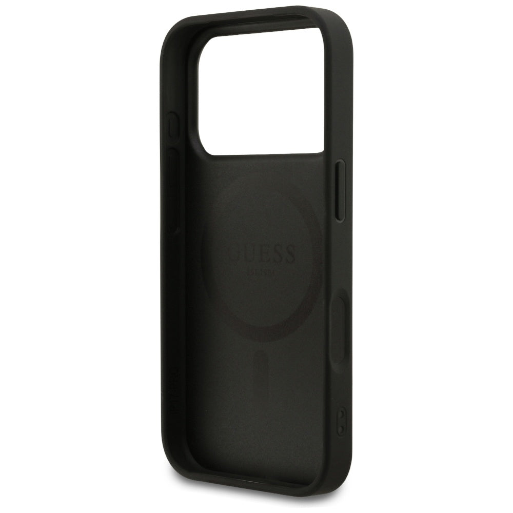 Husa MagSafe pentru Apple iPhone 17 Pro, Guess, Saffiano Classic Logo, Neagra