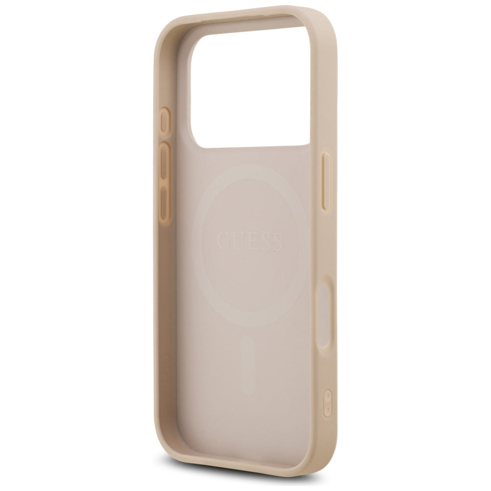 Husa MagSafe pentru Apple iPhone 17 Pro, Guess, Saffiano Classic Logo, Roz