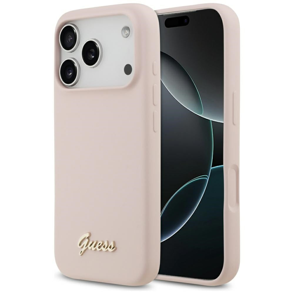 Husa MagSafe pentru Apple iPhone 17 Pro, Guess, Script Metal Logo, Roz Deschis