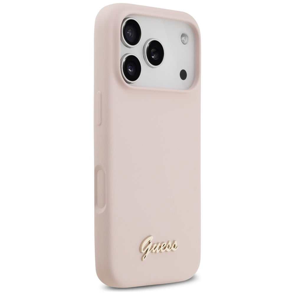 Husa MagSafe pentru Apple iPhone 17 Pro, Guess, Script Metal Logo, Roz Deschis
