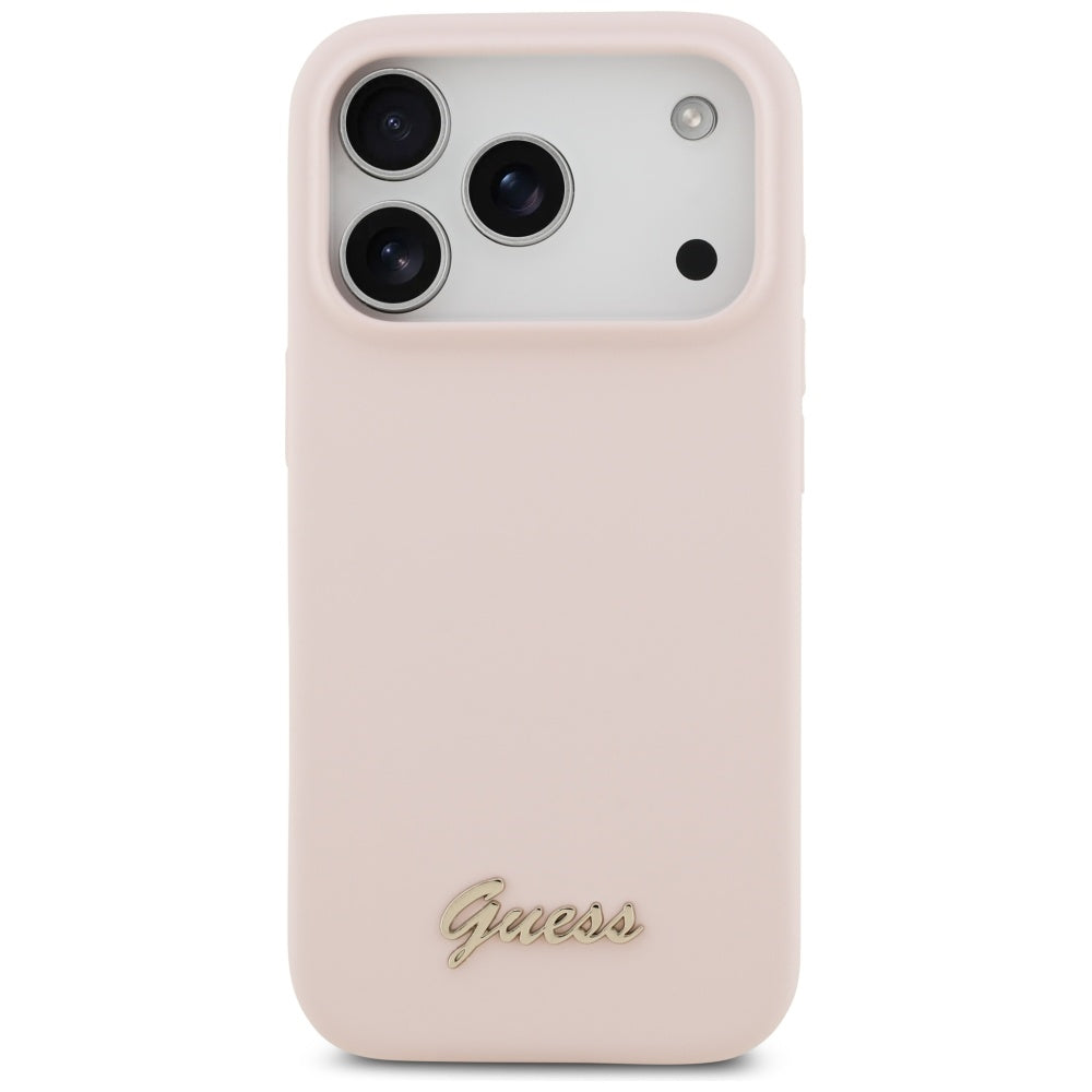 Husa MagSafe pentru Apple iPhone 17 Pro, Guess, Script Metal Logo, Roz Deschis