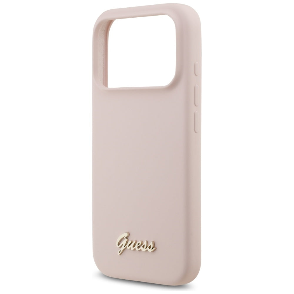 Husa MagSafe pentru Apple iPhone 17 Pro, Guess, Script Metal Logo, Roz Deschis