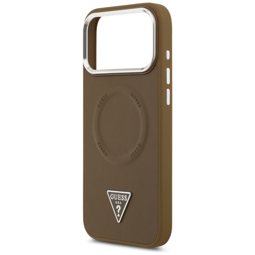 Husa MagSafe pentru Apple iPhone 17 Pro, Guess, Triangle Logo, Maro Argintie