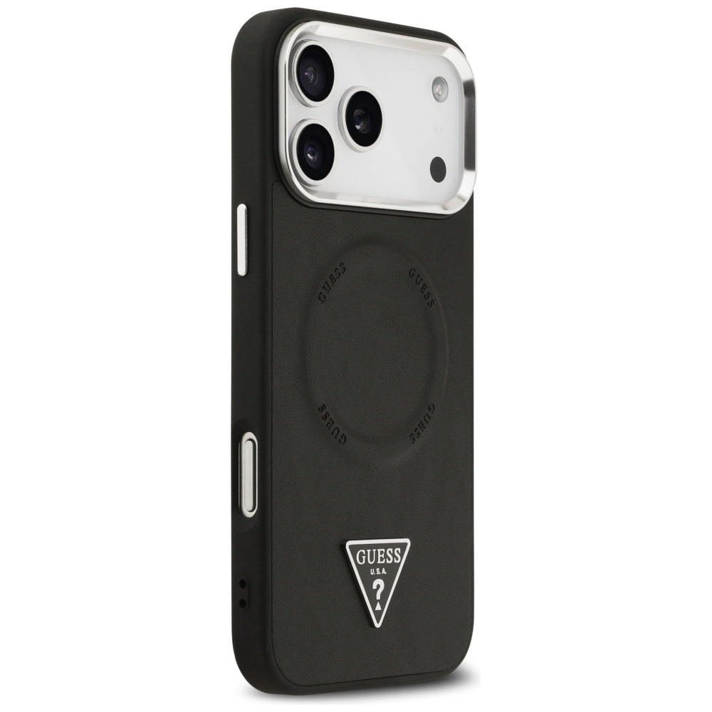 Husa MagSafe pentru Apple iPhone 17 Pro, Guess, Triangle Logo, Neagra Argintie