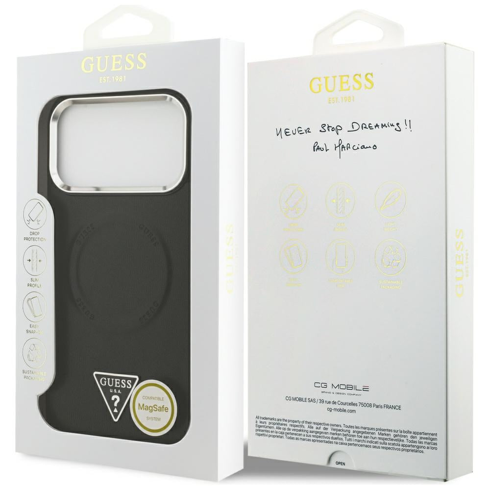 Husa MagSafe pentru Apple iPhone 17 Pro, Guess, Triangle Logo, Neagra Argintie