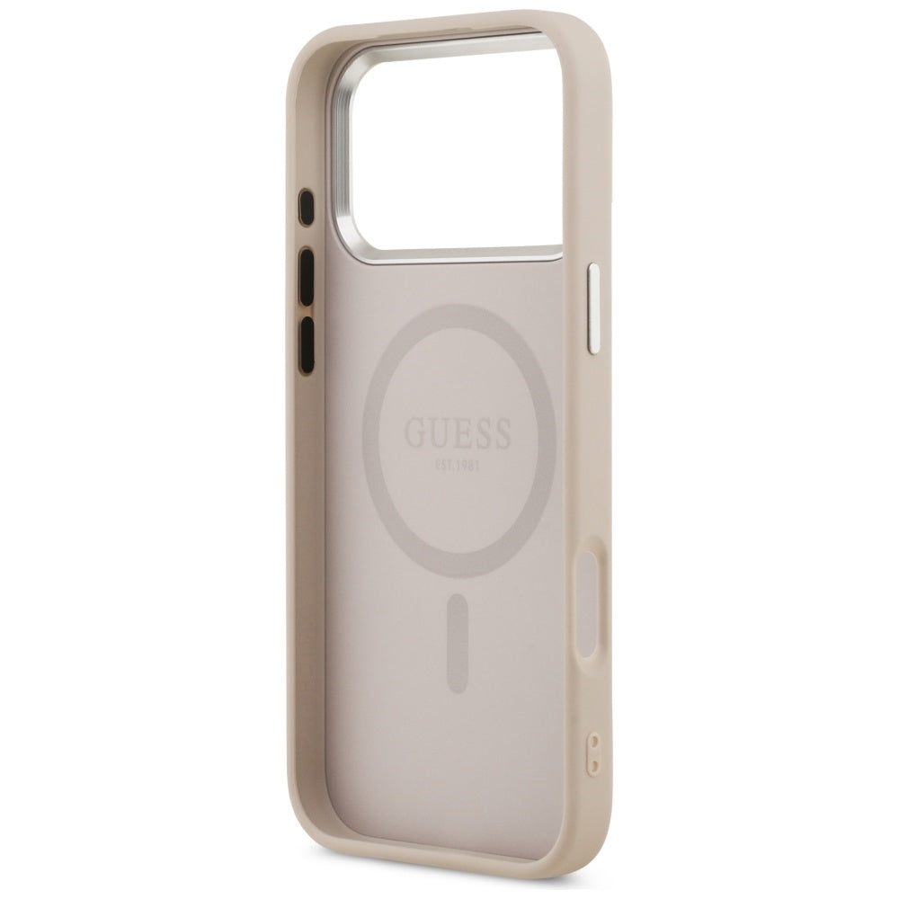 Husa MagSafe pentru Apple iPhone 17 Pro, Guess, Triangle Logo, Roz Argintie