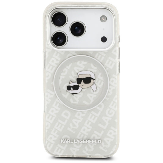 Husa MagSafe pentru Apple iPhone 17 Pro, Karl Lagerfeld, Glitter Karl & Choupette Head, Alba